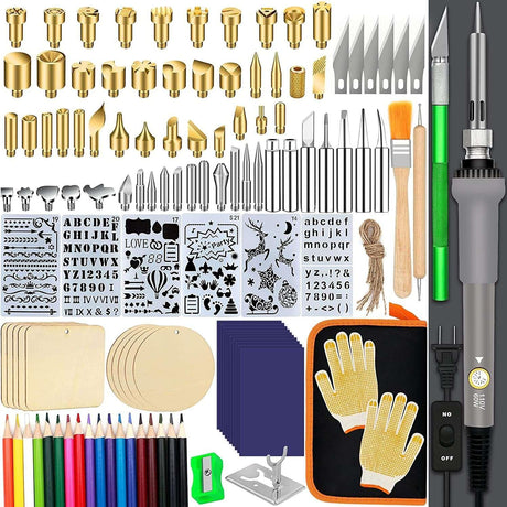 137PCS Wood Burning Kit, DIY Tool Set Soldering Pyrography Pen with Adjustable Temperature and Wood Piece WoodArtSupply