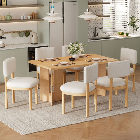 Dining Table Set With 6 Upholstered Chairs, Rectangular Table With Cutout Legs HouseOfZazla