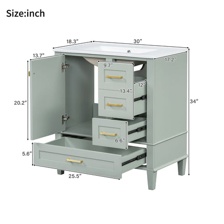 Bathroom Vanity, Modern Bathroom Cabinet With Sink Combo Set, Bathroom Storage Cabinet With A Soft Closing Door And 3 Drawers, Solid Wood Frame HouseOfZazla