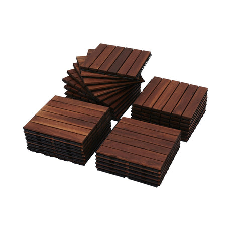 Interlocking Deck Tiles Striped Pattern, Square Acacia Hardwood Outdoor Flooring For Patio, Bancony, Pool Side HouseOfZazla