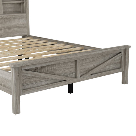 3-Pieces Bedroom Set Queen Size Farmhouse Platform Bed with Storage Headboard and Charging Station HouseOfZazla