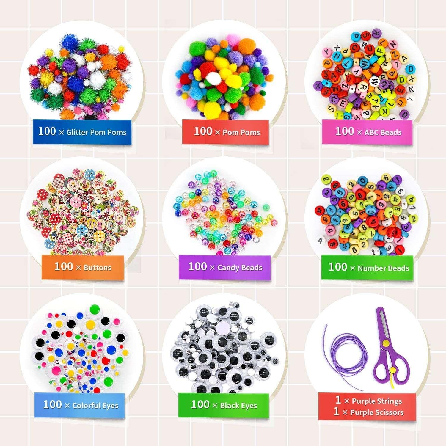 1405 Pcs Art and Craft Supplies for Kids, Toddler DIY Craft Art Supply Set Included Pipe Cleaners, Pom Poms, Feather - WoodArtSupply