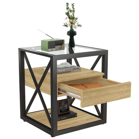 Set of 2 Modern End Tables with Drawer - Nightstands for Bedroom & Living Room HouseOfZazla