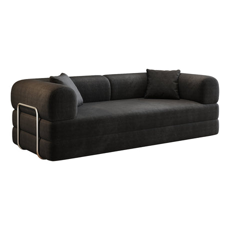 78.8' Compression Sofa,Convertible Floor Sofa Bed-with Pillow Back Support Armrest,Comfy Futon Couch Sleeper Bed,Loveseats Boneless Modular Sectional Sofa,Corduroy fabric,for Living Room,Bedroom,Black HouseOfZazla