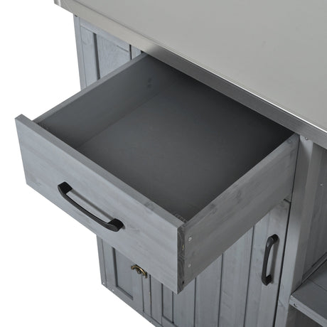 Outdoor Kitchen Island Fir Wood Prep Station with Stainless Steel Top HouseOfZazla
