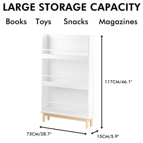 Wall Mounted Bookshelf, 3 Front Facing Display Shelves For Toddler Bedroom - White HouseOfZazla