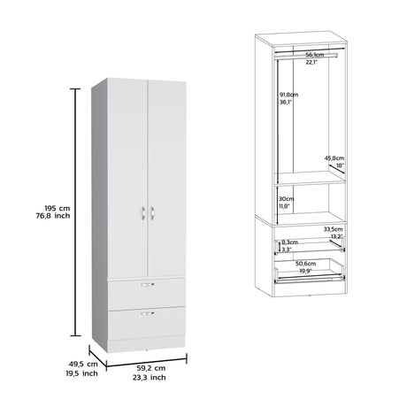 Armoire Organiser, Two Shelves, Rod, Double Door Cabinet Armoire HouseOfZazla