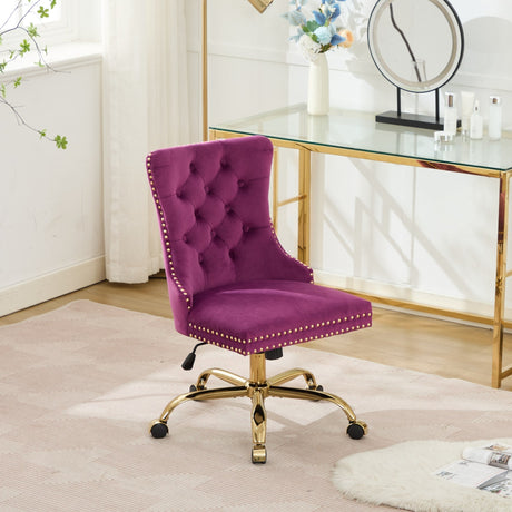 Office Chair Modern Velvet Upholstered Tufted Button (Purple) HouseOfZazla