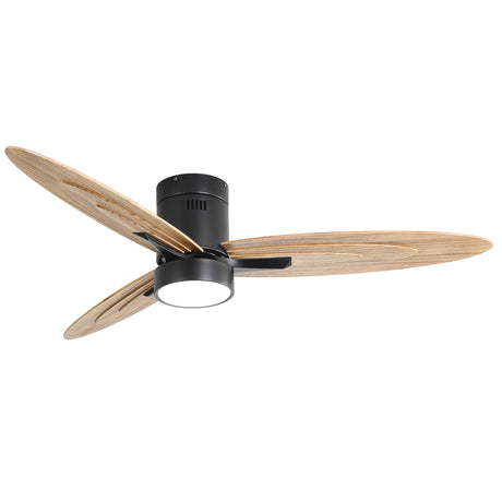 Flush Mount Ceiling Fan With Light and Remote Control, 3 Blades, Reversible DC Motor - Black HouseOfZazla