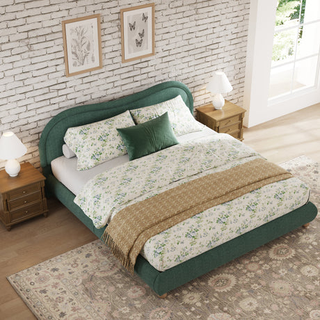 King Size Upholstered Platform Bed Frame with Rounded Corners HouseOfZazla