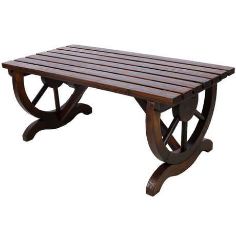 Outdoor Rustic Wooden Bench with Wagon Wheel Legs HouseOfZazla