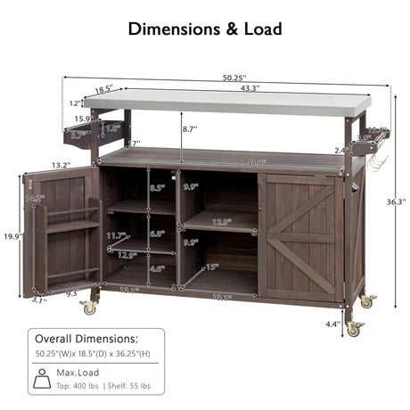 K&K Outdoor Kitchen Island, Rolling Bar Cart & Storage Cabinet HouseOfZazla