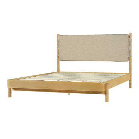 Premium Rubber Wood Platform Bed Frame, Queen Size with Headboard HouseOfZazla