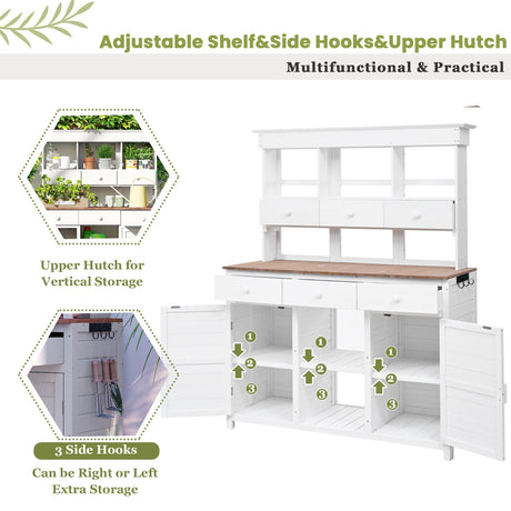 TOPMAX 65.7" Tall Garden Potting Bench Table with Hutch HouseOfZazla