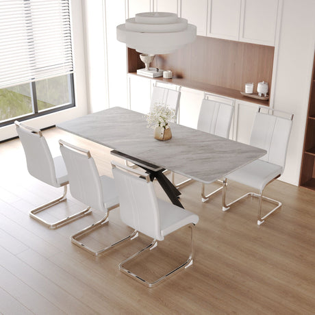 Modern Extendable Dining Table Set With Soft Padded Armless Chairs HouseOfZazla
