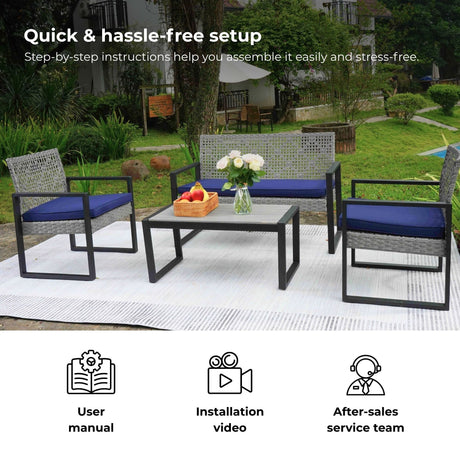 4 Piece Patio Furniture Set With Acacia Wood Table Top And Cushions HouseOfZazla