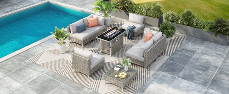 K&K Patio 8-Piece Patio Furniture Set with 43" Fire Pit Table HouseOfZazla