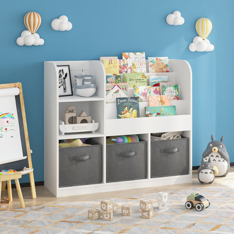 Bookcase And Bookshelf With 3 Collapsible Drawers, Multifunctional Display Stand HouseOfZazla