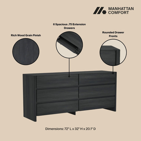 Linda - Double Wide Dresser With 6 Drawers HouseOfZazla