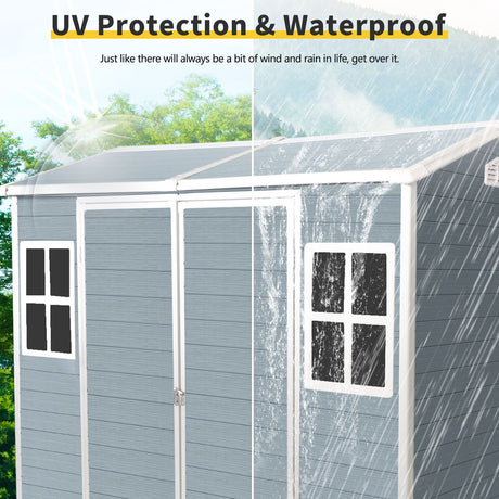 Resin Outdoor Storage Shed With Two - Window And Double - Door, Plastic Shed With Floor For Gargen, Patio, Yard, Lawn HouseOfZazla