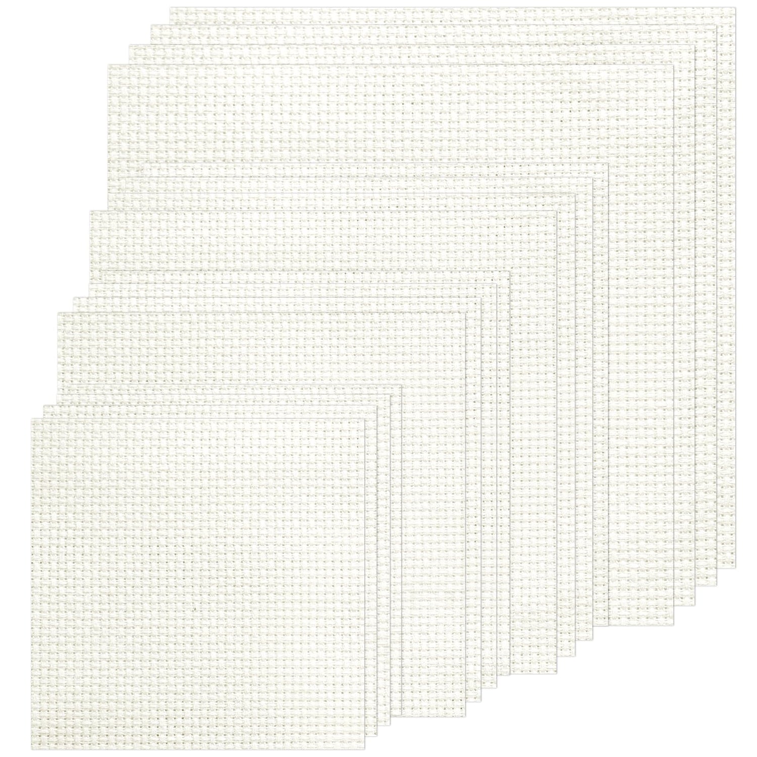 16 PCS Aida Cloth 14 Count Cross Stitch Fabric, 4 Different Sizes 5.9 to 11.8inch, Pre-Cut Squares Fabric for Craft Embroidery, Handmade Needlework, DIY Handicrafts (Beige) Nitelemn