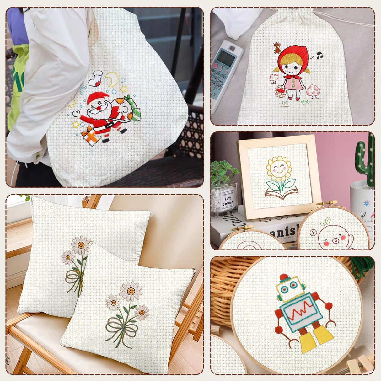 16 PCS Aida Cloth 14 Count Cross Stitch Fabric, 4 Different Sizes 5.9 to 11.8inch, Pre-Cut Squares Fabric for Craft Embroidery, Handmade Needlework, DIY Handicrafts (Beige) Nitelemn