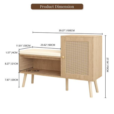 2 In 1 Shoe Storage Bench With Adjustable Shelves - Antique Natural / Rattan HouseOfZazla