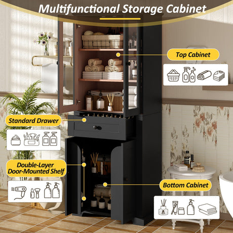 Bathroom Storage Cabinet, Adjustable Shelves & Drawer, Freestanding Tower HouseOfZazla