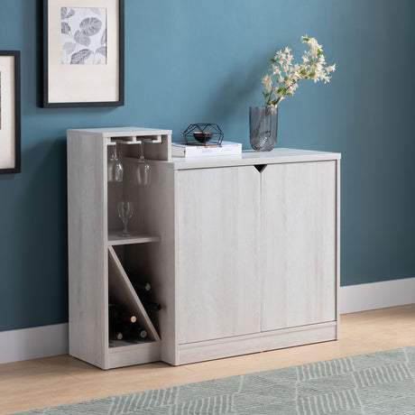 Bar Cabinet, Wine Bottle Storage Display Kitchen Cabinet, Holds 4 Wine Bottles - White Oak HouseOfZazla