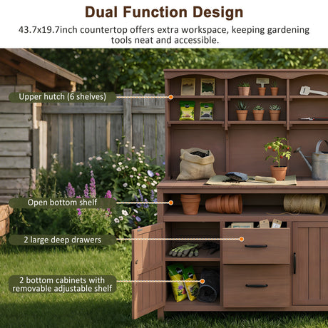 TOPMAX Large Fir Wood Potting Bench with Hutch and Storage HouseOfZazla
