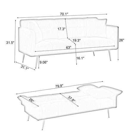 Convertible Double Futon Sofa Bed With Folding Armrests For Living Rooms HouseOfZazla