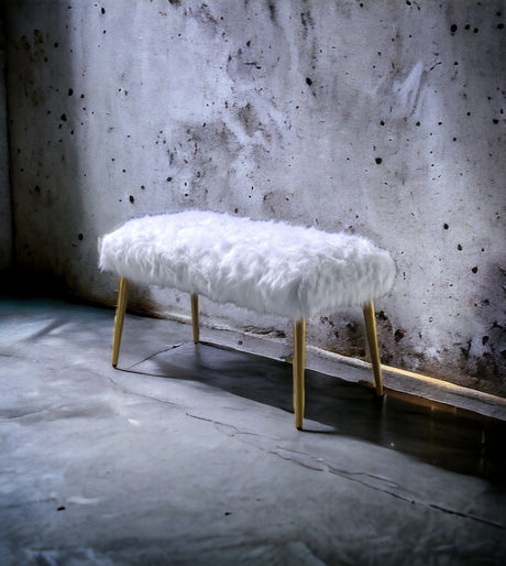 Bagley II Faux Fur Bench - White / Gold HouseOfZazla