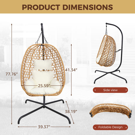 Set of 2 Egg Chairs with Stand - Patio Wicker Hanging Hammock Swing HouseOfZazla
