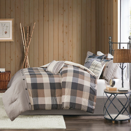 7 Piece Herringbone Comforter Set Neutral California King HouseOfZazla