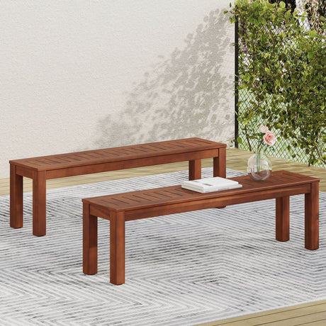 Acacia Wood Outdoor Bench with Beautiful Slat Paneling - Dark Brown HouseOfZazla