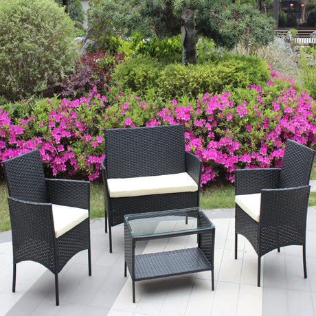 4 PC Rattan Patio Furniture Set Outdoor Cushioned Wicker Sofa HouseOfZazla