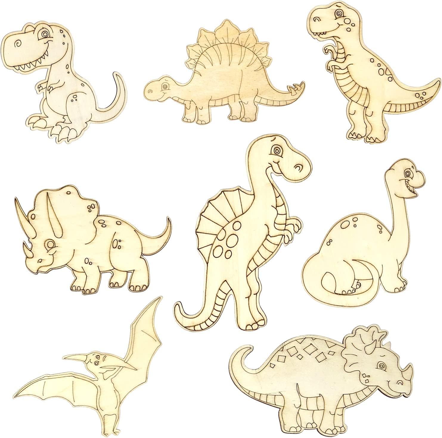 16PCS Unfinished Wood Cutouts Wooden Dinosaur Animal Cutouts Paint Crafts for Home Decor DIY Craft Art Project (8 Style) - WoodArtSupply