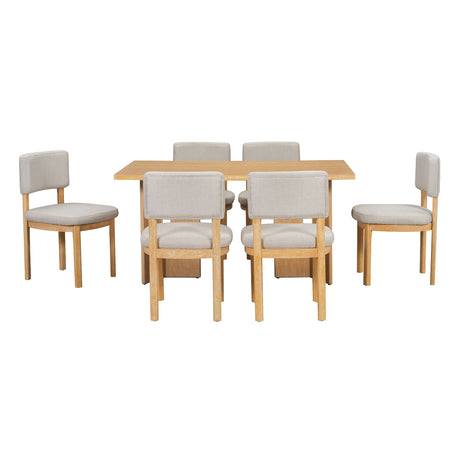 Dining Table Set With 6 Upholstered Chairs, Rectangular Table With Cutout Legs HouseOfZazla