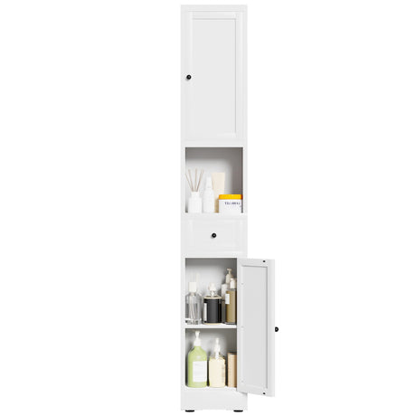 Tall Bathroom Storage Cabinet, 5-Tier Narrow With 2 Doors & Adjustable Shelves, Freestanding - White HouseOfZazla