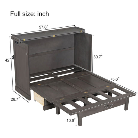 Solid Pine Murphy Bed Chest Cube Cabinet Bed With Charging Station And Large Storage Drawer For Home Office Or Small Room HouseOfZazla