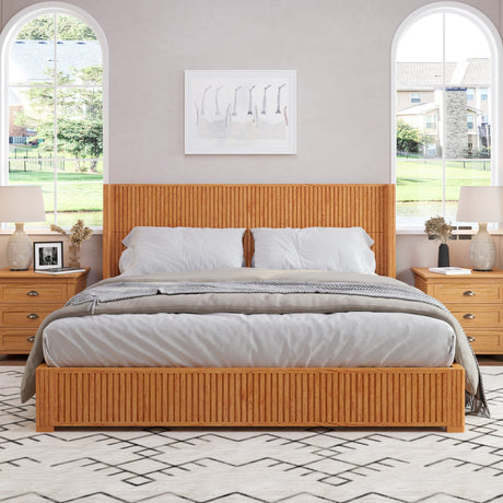 Solid Wood Platform Bed Frame with Headboard, King Size HouseOfZazla