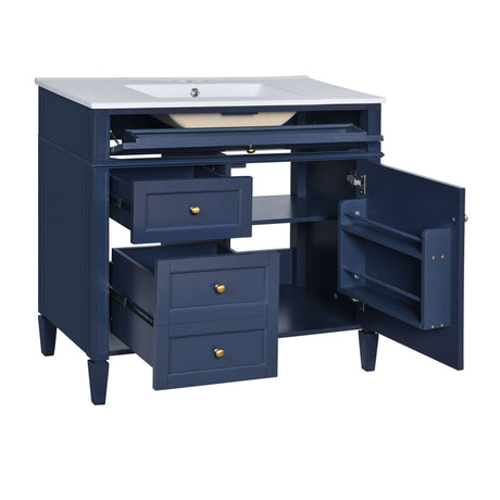 Bathroom Vanity With Top Sink, Modern Bathroom Storage Cabinet, 2 Drawers And A Tip-Out Drawer, Single Sink Bathroom Vanity - Blue HouseOfZazla