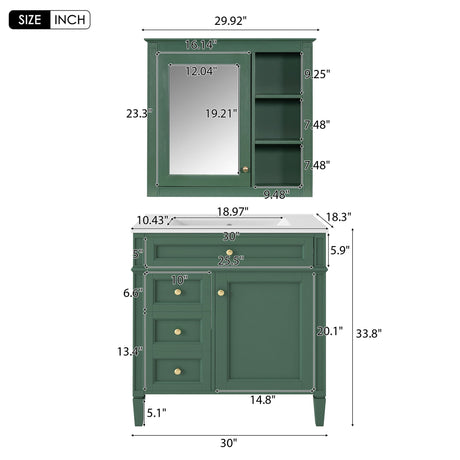 Bathroom Vanity With Medicine Cabinet, Royal Mirror Cabinet, Modern Bathroom Storage Cabinet With 2 Soft Closing Doors And 4 Drawers HouseOfZazla