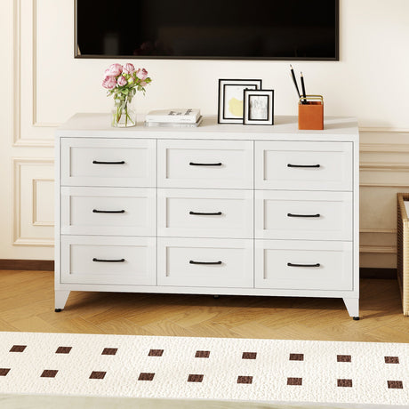 9 Drawer White Metal Dresser with Quiet-Glide Rails HouseOfZazla