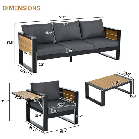 Aluminum Frame Large 4-Piece Outdoor Patio Furniture Set for 5 Person HouseOfZazla
