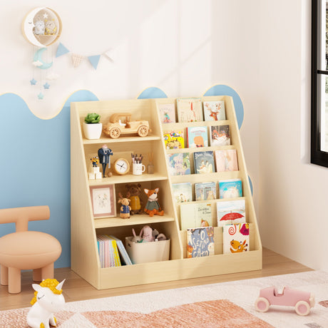 Bookshelf And Toy Storage Organizer, 4 Tier Bookcase With Display Stand For Playroom HouseOfZazla
