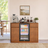 53.2" Fluted Buffet Wine Cabinet with Mini Fridge Nook