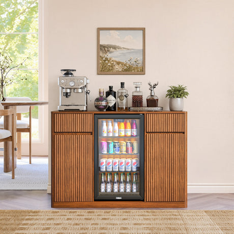 53.2" Fluted Buffet Wine Cabinet with Mini Fridge Nook HouseOfZazla