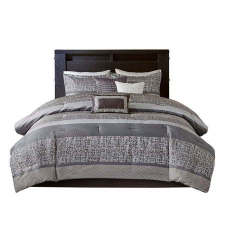 7 Piece Jacquard Comforter Set Grey/Taupe Queen HouseOfZazla