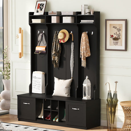 5 In 1 Entryway Bench With Coat Rack, 7 Sturdy Hooks, 2 Spacious Drawers And Adjustable Shelves HouseOfZazla